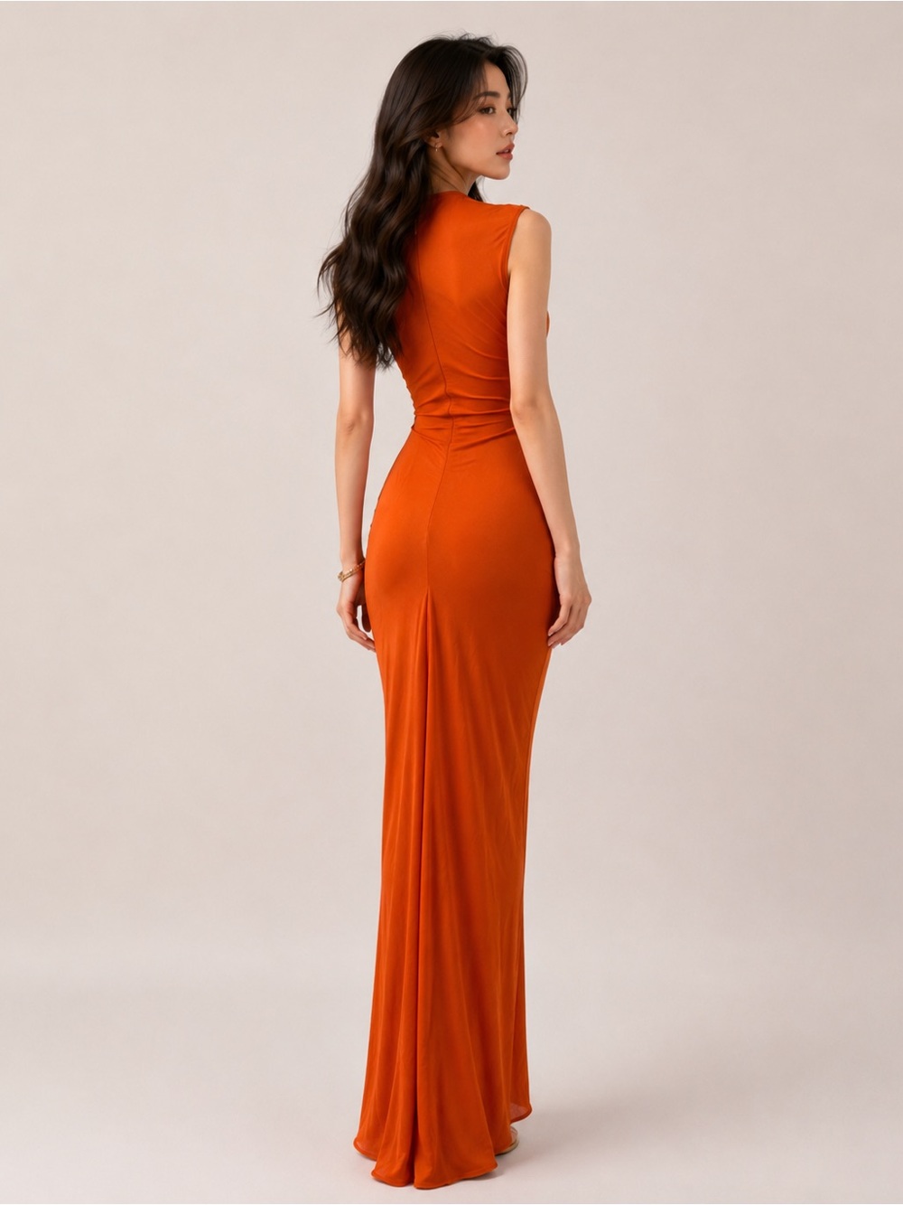 Christopher Esber Burnt Orange Cutout Maxi Dress with Front Knot - Picture 3 of 7